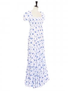 Robe longue en coton blanc fleuri bleu Prix boutique 725&euro; Taille XS
