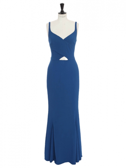 Long evening dress with sweetheart neckline in ocean blue crepe Retail price &euro;1,500 Size 38