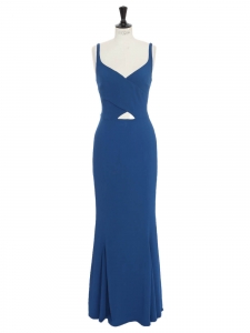 Robe de soir&eacute;e longue d&eacute;collet&eacute; coeur en cr&ecirc;pe bleu oc&eacute;an Prix boutique &euro;1500 Taille 38