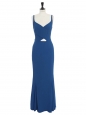 Long evening dress with sweetheart neckline in ocean blue crepe Retail price €1,500 Size 38