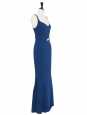 Robe de soirée longue décolleté coeur en crêpe bleu océan Prix boutique €1500 Taille 38