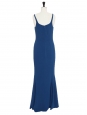 Long evening dress with sweetheart neckline in ocean blue crepe Retail price €1,500 Size 38