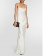 White satin deep open back with crossed straps wedding gown Size S