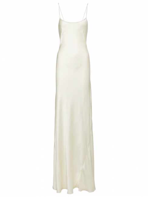 Robe de mari&eacute;e longue dos nu bretelles fines satin blanc Prix boutique 950&euro; Taille 38 (UK10)