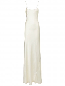 White satin deep open back with crossed straps wedding gown Size S