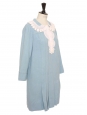 Long-sleeved short dress in light blue hemp with lace collar Retail price €1500 Size 36/38