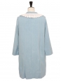 Long-sleeved short dress in light blue hemp with lace collar Retail price €1500 Size 36/38