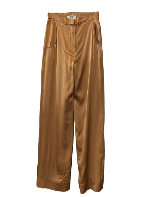 Camel brown satin fluid pants Retail price 1200&euro; Size 38