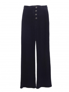 Pantalon droit en maille bleu marine boutons bijoux en &eacute;mail Prix boutique 3150&euro; Taille XS