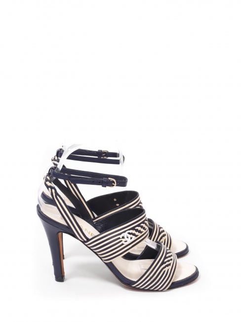 Navy blue and white striped leather heel sandals Cruise 2020/2021 Retail price &euro;950 Size 38