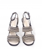 Navy blue and white striped leather heel sandals Cruise 2020/2021 Retail price €950 Size 38