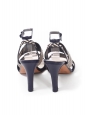 Sandales à talon en cuir bleu marine à rayures blanc crème Croisière 2020/2021 Prix boutique 950€ Taille 38