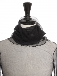 Long-sleeved turtleneck top in black tulle