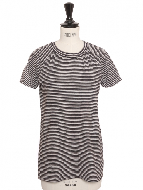 T-shirt manches courtes en coton &agrave; rayures bleu, beige blanc noir Prix boutique 900&euro; Taille 38