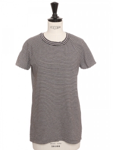 T-shirt manches courtes en coton &agrave; rayures bleu, beige blanc noir Prix boutique 900&euro; Taille 38