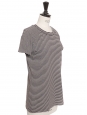 Short-sleeved cotton T-shirt with blue, beige, white and black stripes Retail price 900€ Size 38
