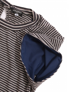 T-shirt manches courtes en coton &agrave; rayures bleu, beige blanc noir Prix boutique 900&euro; Taille 38