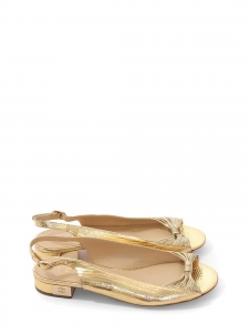 Sandales plates cuir exotique dor&eacute; Prix boutique 1030&euro; Taille 38