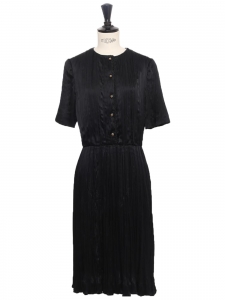 CHANEL Black silk short sleeves dress with jewelry buttons Retail price &euro;4200 Size XS