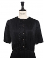 CHANEL Black silk short sleeves dress with jewelry buttons Retail price €4200 Size XS