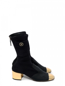Bottines en maille et gros grain noir, cuir dor&eacute; Cruise 2022 Prix boutique 1450&euro; Taille 38