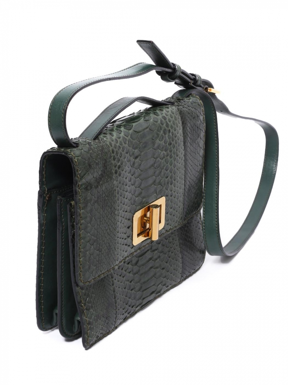 Boutique CHLOE LOUISE english green python leather satchel cross