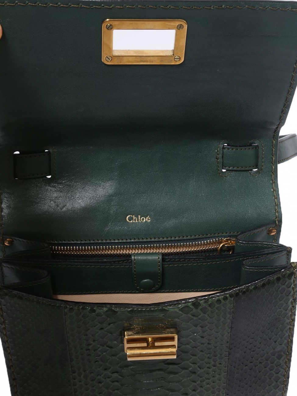 Boutique CHLOE LOUISE english green python leather satchel cross