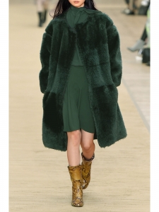 Dark green shearling coat Fall 2016 Retail price $6650 Size 36