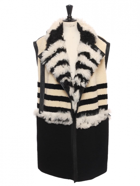 Manteau sans manche shearling en peau et cuir blanc noir Fall 2014 Prix boutique 4000&euro;