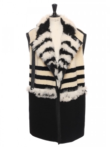 Black, white and beige pink leather and shearling sleeveless coat Fall 2014 Retail price &euro;4000