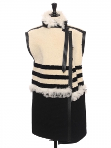 Manteau sans manche shearling en peau et cuir blanc noir Fall 2014 Prix boutique 4000&euro;