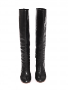 Bottes hautes &agrave; talon bois en cuir noir Prix boutique 1000&euro; Taille 40