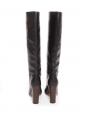 Black leather boots with wooden high heel Retail price €1000 Size 40