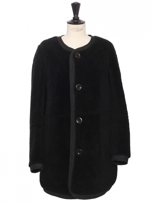 Black suede and shearling reversible round neck coat Retail price &euro;3000 Size XS/S