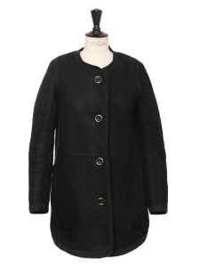 Black suede and shearling reversible round neck coat Retail price &euro;3000 Size XS/S