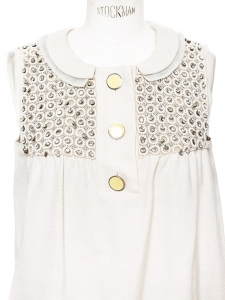 Beige silk and cotton cocktail babydoll dress with Swarovski crystals Retail price &euro;2000 Size 36