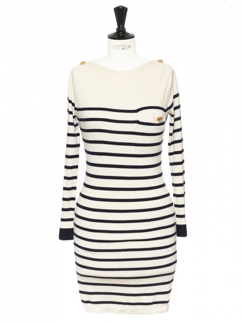 Ecru with navy stripes sailor knitted cashmere sweater dress Retail price &euro;900 Size XS