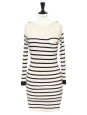 Robe pull marinière en cachemire écru rayé bleu marine Px boutique 900€ Taille 38