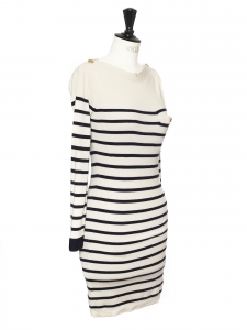 Ecru with navy stripes sailor knitted cashmere sweater dress Retail price &euro;900 Size 36
