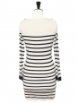 Ecru with navy stripes sailor knitted cashmere sweater dress Retail price €900 Size 36