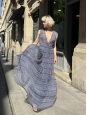 Blue silk chiffon sleeveless maxi dress with cinched waist Retail price €1000 Size 36