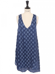 Ocean blue fluid silk dress with large straps Retail price &euro;950 Size 36