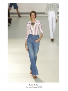 Blue denim braided woven waist high rise flared jeans Retail price &euro;550 Size 38
