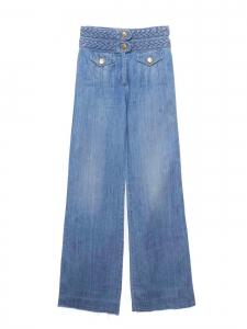 Pantalon jean &eacute;vas&eacute; bleu moyen avec ceinture tress&eacute;e Px boutique 550&euro; Taille 38
