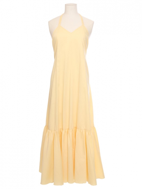 Pastel yellow cotton blend maxi dress with open back Retail price 500&euro; Size S