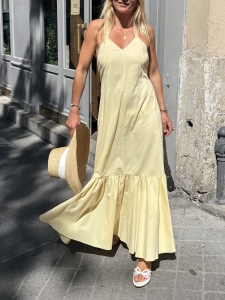 Robe longue dos nu en coton jaune pastel Retail price 500&euro; Taille S