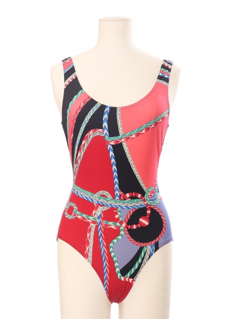 Maillot de bain une pi&egrave;ce imprim&eacute; rouge noir vert bleu Prix boutique 500&euro; Taille S