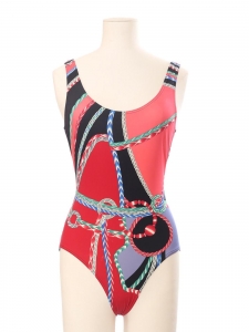 Maillot de bain une pi&egrave;ce imprim&eacute; rouge noir vert bleu Prix boutique 500&euro; Taille 38