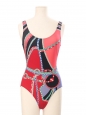 Red, green blue and blanc print swimsuit Retail price €500 Size 38