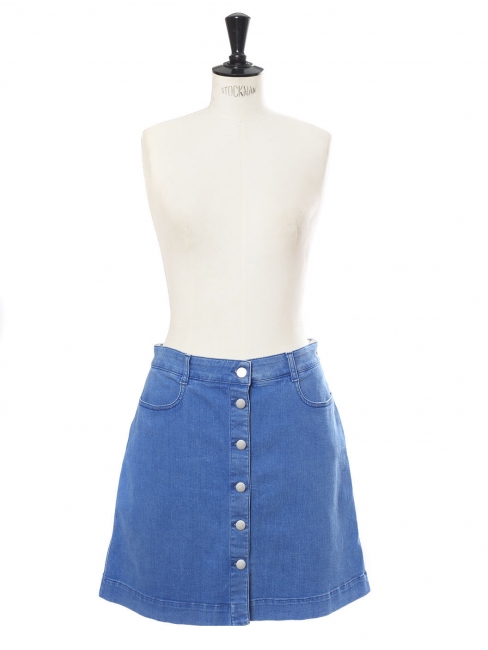 Ultra blue denim buttoned skirt Retail price $850 Size 36
